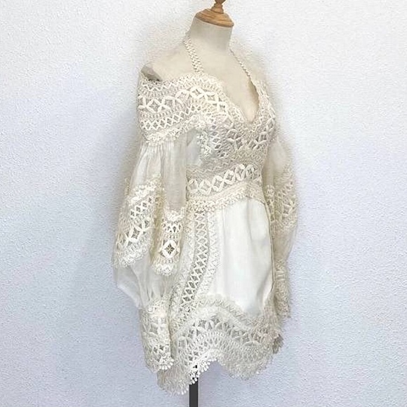 Zimmermann Postcard Macramé Lace Trim Silk Linen Embroidered Mini Dress - Picture 3 of 5